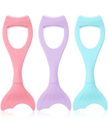 3 Pcs Mascara Shield Applicator Guard Silicone Mermaid Mascara Guard Eyelash Separator Tool Upper Lower Lash Buddy Eyeliner Lash Shield Reusable Makeup Eyelash Tool for Women Girls  Purple  Pink  Blue