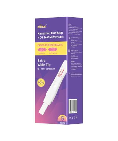 Zioxx One Step Pregnancy Test Early Result hCG Midstream Test Kits Value Pack of 5 Counts