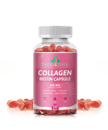 Multi Collagen Complex 200MG + Biotin 3000MCG + Vitamin C 50MG - Promotes Healthy Hair Beautiful Skin and Nail Support! 120 Capsules 60 Day Supply