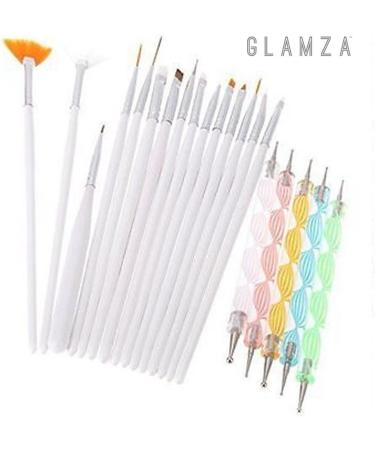 Glamza 20pc Nail Art Design Gel Painting Dotting Pen & Brush Set Manicure Pedicure Kit - Buy Online on GoSupps.com