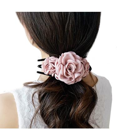 Cycling Side Hair Clip with Comb for Women - Floral Curvy Ponytail Holder Slipproof French Strong Hold Clamp (Pink) - Buy Online on GoSupps.com