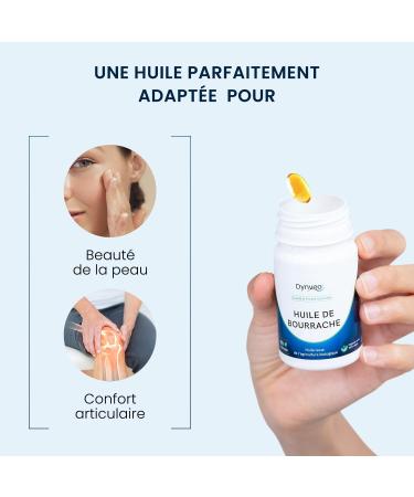 Borage Oil - 60 Capsules 500 mg - Rich in Omega 6 & 9-1 Months - Vegan - For Skin Hair Joints and Wellness - Organic Cold Pressed Seeds Made in France - Dynveo - Buy Online on GoSupps.com