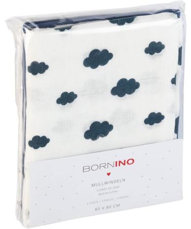 Bornino Basics Mullwindeln 80x80 cm - Clouds & Stars (3-Pack) | Pure Cotton Mull Towels for Ceiling & Sun Protection - Blue Marine - Buy Online on GoSupps.com