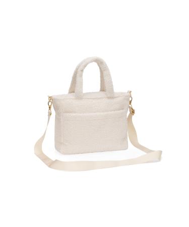 Fillikid diaper bag Teddy Small exclusive |Stylish diaper bag made of soft teddy material |With golden details shoulder carrier belt & fastening hook for strollers & buggies beige