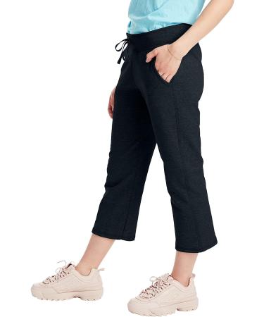 Hanes Women's French Terry Capri Sweatpants - Black, Large | Women's Capri Joggers - Buy Online on GoSupps.com