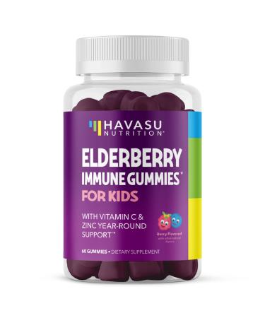 Elderberry Gummies for Kids with Zinc & Vitamin C | Potent Herbal Supplement with Antioxidants to Support Immune Defense | Vegan Gummies 60 Count (Pack of 1)