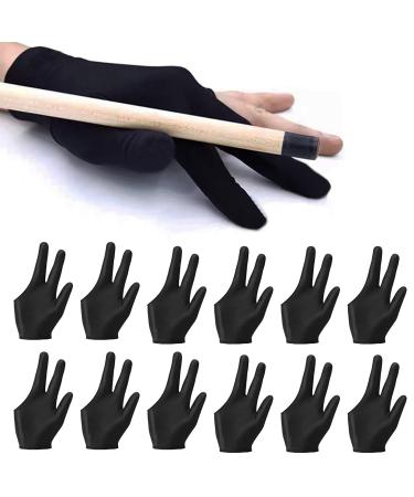 12Pieces Billiard Gloves Breathable 3-Finger Cue Pool Glove Elastic Nylon Universal Sport Gloves for Women and Men Left & Right Hand Billiard Accessories(Black)