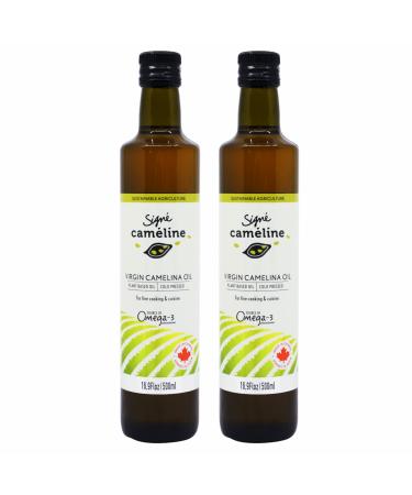 Camelina Oil Original | 2 Pack - 500 ml | Pure & Cold Pressed Plant Based Cooking Oil | 475 F Smoke Point. For Cooking, Grilling, Frying. Olive Oil Substitute Original 2 x 500 ml