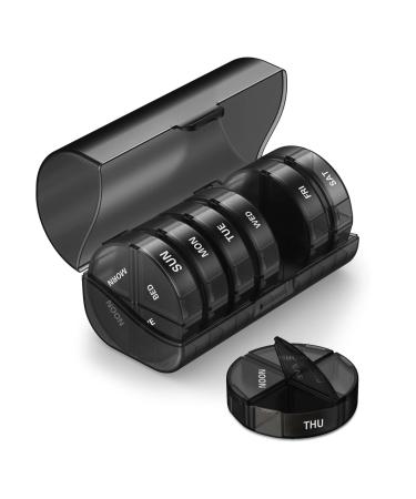 TookMag Large Weekly Pill Organizer 4 Times A Day, One Week Daily Pill Box Weekly, Pill Cases Portable for Pills Vitamin Fish Oil Supplements (Black)