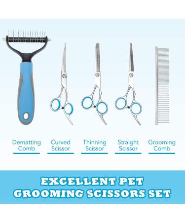 Pawchie Dog Grooming Scissors Kit - Stainless Steel Safety Blunt Tip - Dematting Tool, Comb, Shears for Dogs and Cats - Buy Online on GoSupps.com