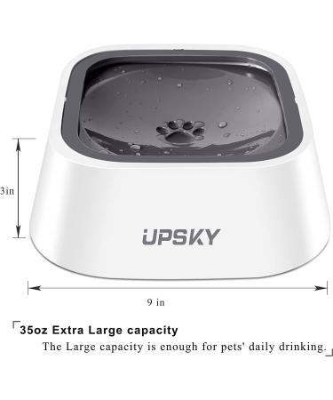 UPSKY No-Spill Pet Water Bowl 35oz - Slow Feeder for Dogs and Cats - Grey - Buy Online on GoSupps.com