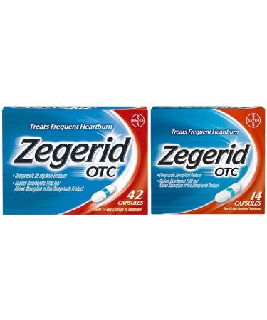 Zegerid OTC Heartburn Relief 24 Hour Stomach Acid Reducer Proton Pump Inhibitor with Omeprazole and Sodium Bicarbonate Capsules 42 Count (Pack of 1)