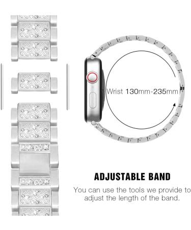 Women's Silver Apple Watch Band 44mm with Case | Metal Wristband Strap & Bling Protective Cover for iWatch Series 6/5/4 - Buy Online on GoSupps.com