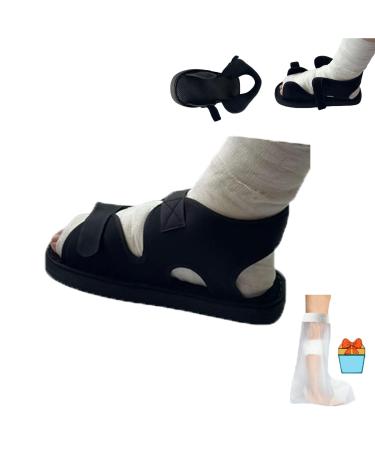 Plaster shoes with waterproof cover postoperative recovery shoes plaster shoe covers medical boots suitable for foot sprains ankle fractures toes suitable for left and right feet(M) Medium