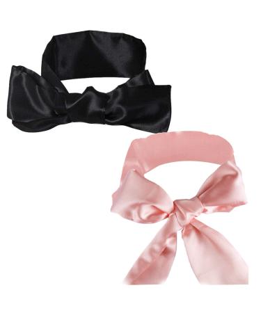 2Pcs Satin Eye Mask Sleep Mask 157cm/62inch Adjustable Satin Blindfold Soft Satin Eye Covers for Travel Nap Meditation (Black+Pink)