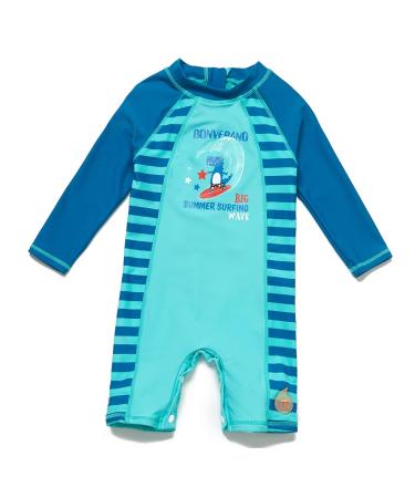 BONVERANO Baby Boy One Piece Long-Sleeved Clothing UV Protection 50+ Swimsuit with One Zip Blue Dinosaur 12 Months
