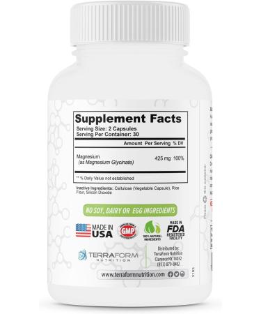 Premium Magnesium Glycinate Capsules 425mg | 100% Chelated | 30 Servings | Made in USA - Buy Online on GoSupps.com