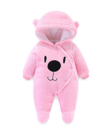 Voopptaw Warm Baby Winter Jumpsuit Fleece Romper Suits Cute Thick Bear Snowsuit for 0-12months 0-3 Months #1 pink