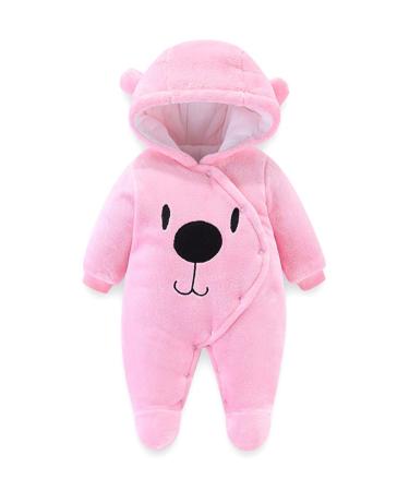 Voopptaw Warm Baby Winter Jumpsuit Fleece Romper Suits Cute Thick Bear Snowsuit for 0-12months 6-9 Months #1 pink