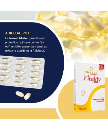 Omegor Vitality 1000 - 90% Omega 3 Triglyceride Dietary Supplement - With Vitamin E - Healthy Heart Vision and Brain - 30 Capsules - Buy Online on GoSupps.com