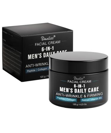 6-in-1 Mens Face Moisturizer - Unscented Anti Aging & Wrinkle Men's Face Lotion Face Cream for Men with Retinol Collagen Peptides, Reduce the Look of Eye Bags, Dark Circles and Puffiness 4.23 Oz