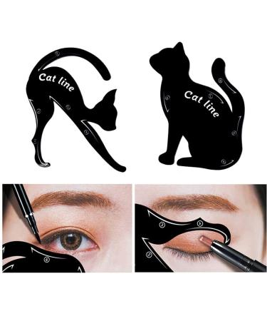 2 Pcs Cat Eyeliner Stencils, Matte PVC Material Smoky Eyeshadow Applicators Template Plate, Cat Shape Eye liner & Eye Shadow Guide Template Tool