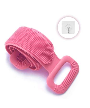 Silicone Bath Body Brush Silicone Back Scrubber For Shower Multifunctional Dual Sided Back Scrubber SiliconeDead Handle Body Washer (Pink)