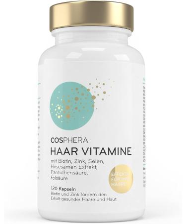Cosphera Haar-Vitamine - Hochdosis Biotin Selen & Zink f r Normales Haar | 120 Vegane Kapseln 2 Monate Vorrat mit Fols ure & Hirseextrakt - Buy Online on GoSupps.com
