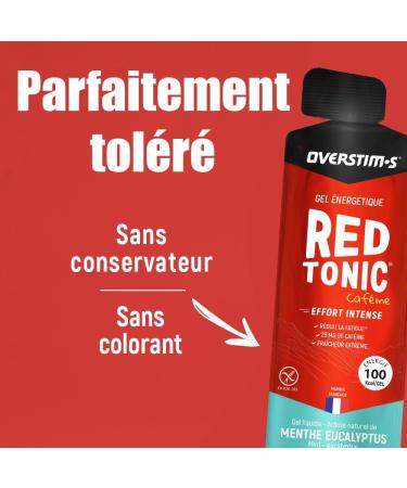 Overstim.s - Red Tonic Gel (10 sachets) - Energy gel for sports (cycling running etc.) - Instant energy - Caffeine - Fatigue reduction - 100 kcal/gel - Eucalyptus Mint Flavor - Buy Online on GoSupps.com