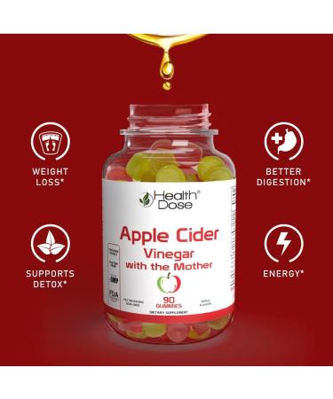 Health Dose Apple Cider Vinegar Gummy with Mother- 90 Gummies for Detox & Cleanse. With Ginger Extract for Digestion. Vegan & Gluten-Free - Buy Online on GoSupps.com