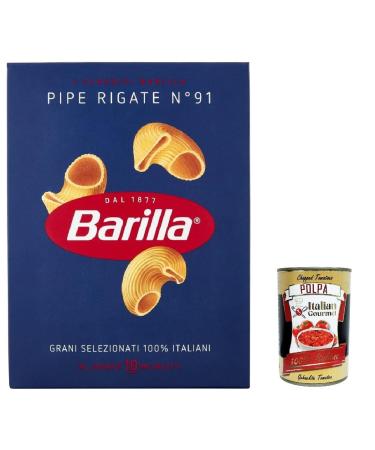 Italian Gourmet E.R. Barilla Pipe Rigate No. 91 Pack of 5 100% Italian pasta 500g + Italian gourmet polpa 400g