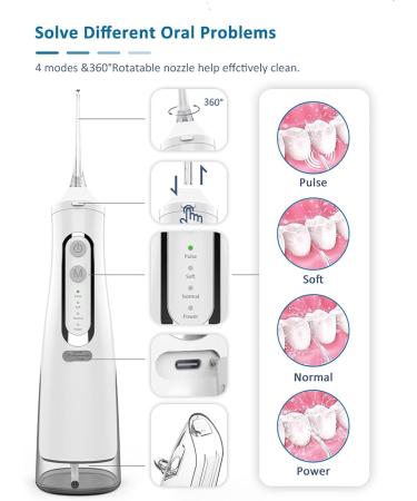 USB Rechargeable 4 Speed Water Flosser - Portable Teeth Cleaner for Home & Travel | Removes Tartar & Stains - Buy Online on GoSupps.com