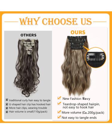 Buy Affordable Clip-In Hair Extensions: Brown & Blonde 50cm Long Wavy Double Weft - Realistic Synthetic for Women - Buy Online on GoSupps.com