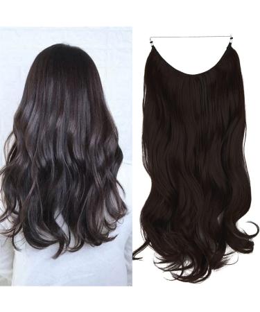 Highlight Hair Extension Dark Brown Secret Wire Headband Wavy Curly Long Synthetic Hairpiece 18 Inch 4.2 Oz for Women Heat Friendly Fiber No Clip OMGREAT 18 Inch-Curly Dark Brown