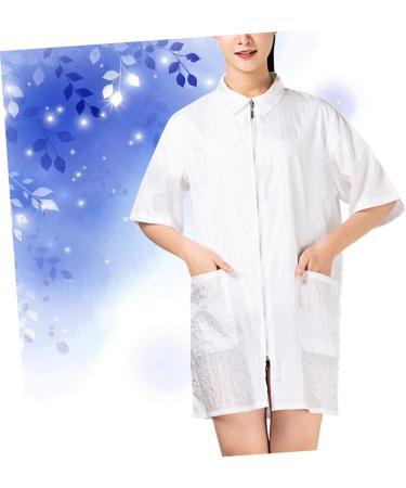 IWOWHERO Hairdresser Uniform Salon Gowns for Women Haircut Smock Stylists Salon Smocks Women s Overalls Haircutting Apron Hair Color Shampoo Salon Barber Cape Work Jacket Robe Zipper White 83X63cm - Buy Online on GoSupps.com