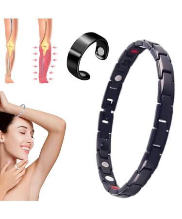 abby Magnetic Lymph Detox Bracelet and Ring - Lymph Drainage Magnetic Bracelet Lymphatic Drainage Therapeutic Magnetic Ring Magnetic Therapy Weight Loss Anti Swelling Bracelet. (Black)
