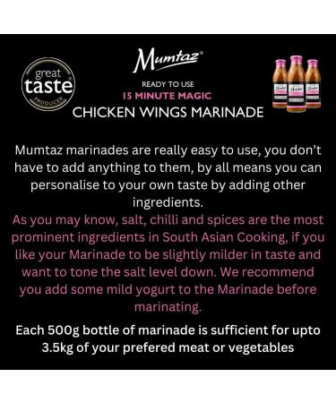 Mumtaz CHICKEN WINGS Marinade Sauce - Pack of 3x500g 15 Minute Magic Marinade Medium Spiced BBQ-Grill-Roast-Stir or Air fry All Natural Ingredients Gluten Free Vegan Friendly. - Buy Online on GoSupps.com