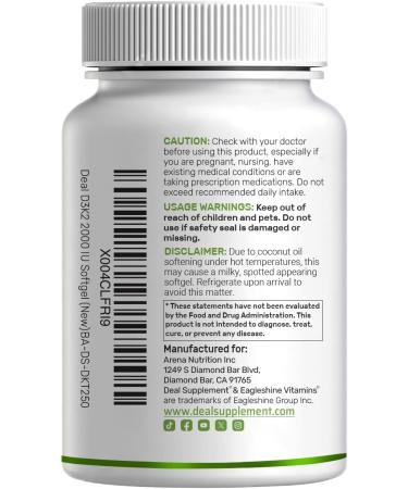 DEAL SUPPLEMENT Vitamin D3 2 000 IU + K2 MK7 50mcg Softgels | 2-in-1 Complex with Virgin Coconut Oil | Supports Heart Bone Teeth & Immune Health | Easy to Swallow - Buy Online on GoSupps.com