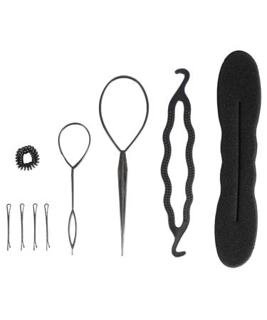 Hairstyling accessories hair knot braid maker hair accessories styling set topsy tail hair loop tool kit diy style girls women hairstyle help band spiral lichen for hair clips black 9 pieces