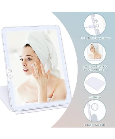 Rechargeable Travel Makeup Mirror with 3X 5X Magnifying, 72 LED Lights, 3 Color Lighting- Portable Vanity Mirror for Women - Compact Foldable Design - White - Buy Online on GoSupps.com