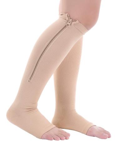 Zipper Compression Socks - Support Stockings for Varicose Veins & Swollen Legs | Open Toe Wadenh he | Ideal for Running & Nursing | XXL Beige - Buy Online on GoSupps.com
