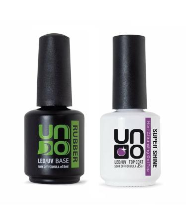 Nail Polish UNO Set 2in1 Rubber Base Coat 15ml + Top Super Shine 15ml LED UV