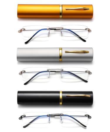 In addition 3 stueck metal borderless blue light filter Reading glasses for men and women Lightweight anti-blue computer glasses with glasses case like pen holders 3 stueck 2.5 x