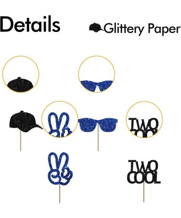 Two Cool Cupcake Toppers Baby 2nd Birthday Party Decor for Boys Sunglasses Sign Dessert Picks Two Years Old Birthday Party Decoration - Blue & Black Glitter - Buy Online on GoSupps.com