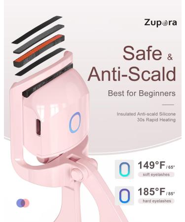 Zupora Heated Eyelash Curler - Electric Handheld Curler for All Eye Shapes | 2 Heating Modes Rechargeable Long-Lasting Curl & Lash Comb - Pink - Buy Online on GoSupps.com