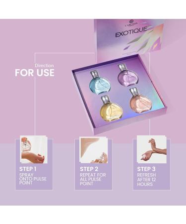 Carllton London Exo-tique Gift Set Of 4 Premium Perfume Liquid- 30Ml Each I Orange Cedar Honey And Rose Fragrance I Luxury Edp Perfume For Girls And Ladies | Flawless Gift Set For Women - Buy Online on GoSupps.com