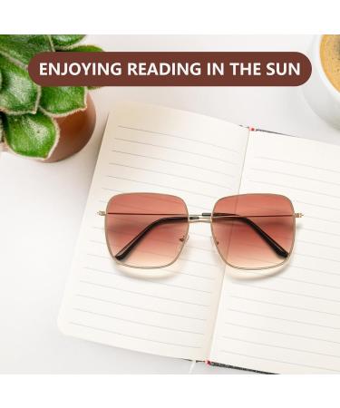 Kaeoisfu Oversized Quadratic Reading Sunglasses for Women - Stylish UV400 Tinted Glasses Large Gold-Brown Frame 2.0 Diopters Anti-UV - Buy Online on GoSupps.com