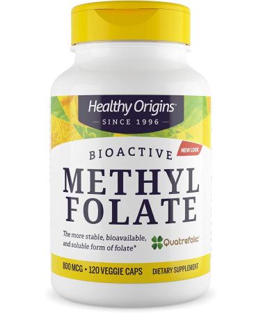 Healthy Origins Methyl Folate (Featuring Quatrefolic) 800 mcg - Replacement for Folic Acid - Bioavailable Folate Supplement - Vegan Non-GMO Gluten-Free Supplement - 120 Veggie Capsules
