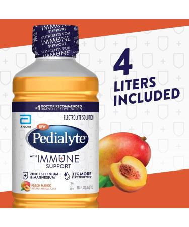 Pedialyte Immune Support Peach Mango 4 Count Electrolyte Drink with Zinc, Selenium & Magnesium 1L - Buy Online on GoSupps.com