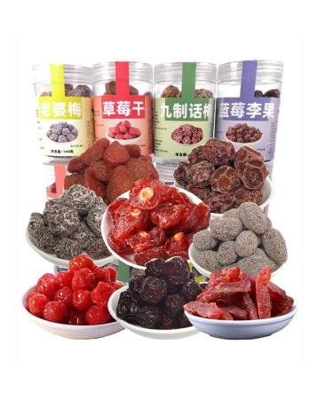 Sour and Sweet Plum Snacks Canned Preserved Plum Snacks Fruit Snacks Dried Plum Cherries and Strawberry Fruits Prunes Healthy Snack Gift Candies Sweets Dessert (Dried Strawberry 130g 2cans) Dried Strawberry 130g 2cans